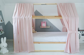 House Bed Curtains - Blush Pink Drape Panels for Montessori House Bed