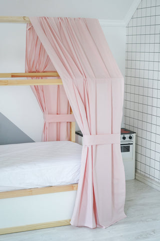 House Bed Curtains - Blush Pink Drape Panels for Montessori House Bed