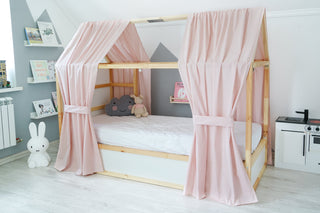 House Bed Curtains - Blush Pink Drape Panels for Montessori House Bed