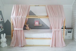 House Bed Curtains - Blush Pink Drape Panels for Montessori House Bed