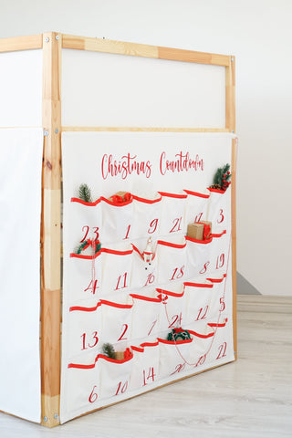 IKEA Kura Bunk Bed Curtains - Christmas Advent Calendar Side Panel with 24 Pockets
