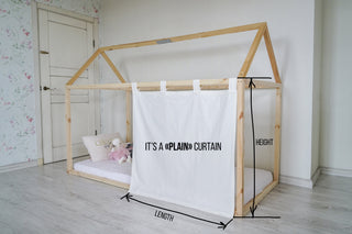 House Bed Curtains - Pink Montessori House Bed with Scallop Roof Canopy