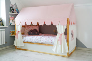 Curtains for IKEA Kura House Bed - Loop Top Panels with Scallop Roof Canopy