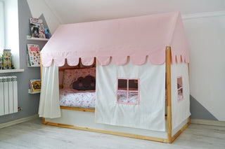Curtains for IKEA Kura House Bed - Loop Top Panels with Scallop Roof Canopy