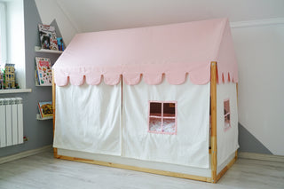 Curtains for IKEA Kura House Bed - Loop Top Panels with Scallop Roof Canopy