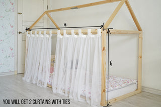 Montessori House Bed Canopy - Pink Scallop Roof with Tulle Curtains