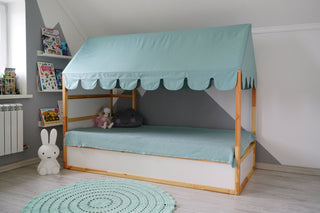 IKEA Kura Bed Canopy - Mint Scallop Edge, Teflon Duck Cotton