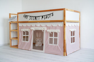 IKEA KURA Bunk Bed Curtains with Scallop Trim - Pink Cotton Playhouse