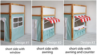 Kura Bed Curtains - Mint Market Stand Playhouse with Red Striped Awning and Counter