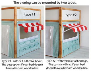Kura Bed Curtains - Mint Market Stand Playhouse with Red Striped Awning and Counter