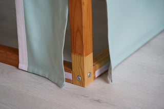 Kura Bed Curtains - Mint Market Stand Playhouse with Red Striped Awning and Counter