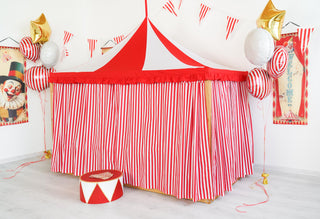 IKEA KURA Circus Curtains with Roof Canopy - Red and White Stripe