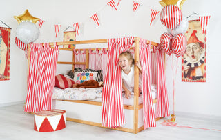 IKEA KURA Circus Curtains with Roof Canopy - Red and White Stripe