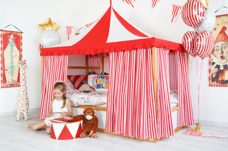 IKEA KURA Circus Curtains with Roof Canopy - Red and White Stripe