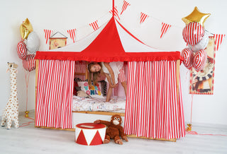 IKEA KURA Circus Curtains with Roof Canopy - Red and White Stripe