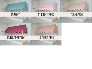 House Bed Curtains - Pink Montessori House Bed with Scallop Roof Canopy
