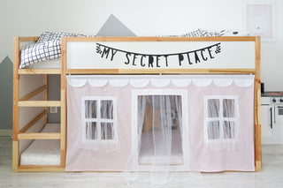 IKEA KURA Bunk Bed Curtains with Scallop Trim and Tulle - Blush and White