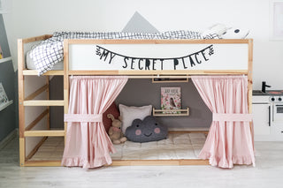 Curtains for IKEA KURA Bunk Bed with Ruffle Hem - Blush Pink Cotton
