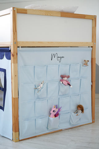 IKEA KURA Bunk Bed Curtains with Scallop, Tulle and Storage Pockets - Blue