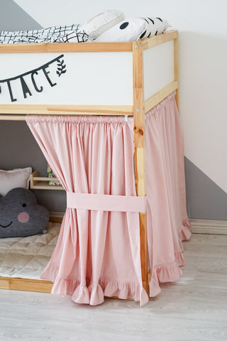 Curtains for IKEA KURA Bunk Bed with Ruffle Hem - Blush Pink Cotton
