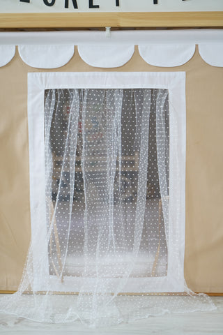 Curtains for IKEA KURA Bunk Bed with Scallop Trim and Tulle - Beige