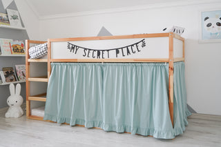 IKEA KURA Bunk Bed Canopy Curtains with Ruffle Hem - Mint Cotton