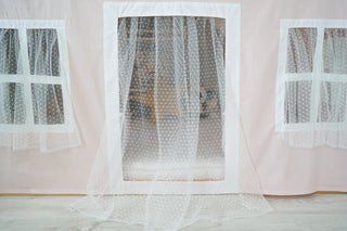 IKEA KURA Bunk Bed Curtains with Scallop Trim and Tulle - Blush and White