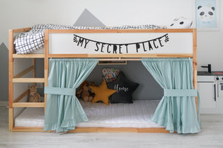 IKEA KURA Bunk Bed Canopy Curtains with Ruffle Hem - Mint Cotton