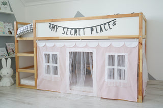 IKEA KURA Bunk Bed Curtains with Scallop Trim and Tulle - Blush and White