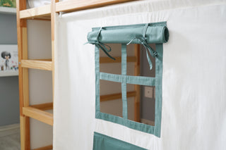 IKEA KURA Bunk Bed Curtains - Ivory and Eucalyptus Cotton with Window Pocket