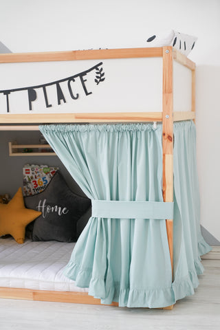 IKEA KURA Bunk Bed Canopy Curtains with Ruffle Hem - Mint Cotton