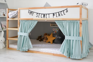 IKEA KURA Bunk Bed Canopy Curtains with Ruffle Hem - Mint Cotton