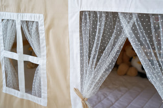 Curtains for IKEA KURA Bunk Bed with Scallop Trim and Tulle - Beige