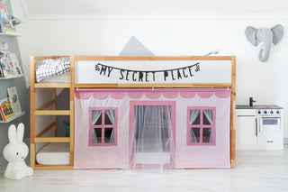 Curtains for IKEA KURA Bunk Bed with Scallop, Tulle and Pockets - Blush