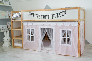 IKEA KURA Bunk Bed Curtains with Scallop Trim and Tulle - Blush and White