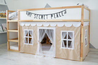 Curtains for IKEA KURA Bunk Bed with Scallop Trim and Tulle - Beige