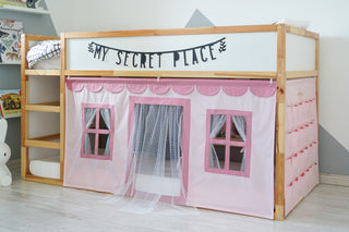Curtains for IKEA KURA Bunk Bed with Scallop, Tulle and Pockets - Blush