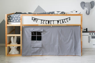 KURA Bunk Bed Curtains - Gray Cotton with Door and Window Pocket