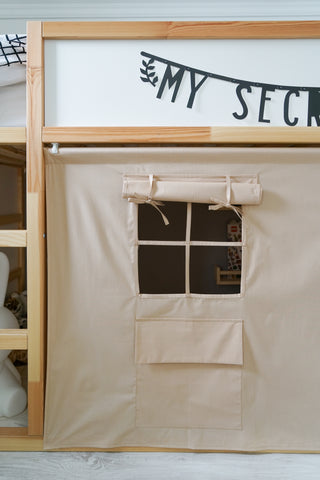IKEA KURA Bunk Bed Curtains - Natural Beige Cotton with Door and Window