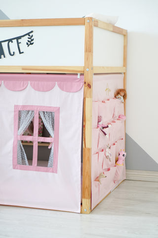 Curtains for IKEA KURA Bunk Bed with Scallop, Tulle and Pockets - Blush