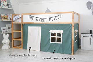 KURA Bunk Bed Curtains - Eucalyptus Green and Ivory Two-Tone Cotton