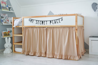KURA Bed Curtains with Ruffle Hem - Camel Cotton for Shared Bedrooms