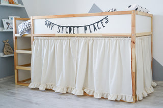 Curtains for IKEA KURA Bunk Bed with Ruffle Hem - Ivory Cotton