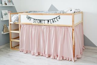 Curtains for IKEA KURA Bunk Bed with Ruffle Hem - Blush Pink Cotton