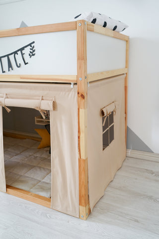 IKEA KURA Bunk Bed Curtains - Natural Beige Cotton with Door and Window