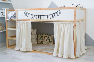 Curtains for IKEA KURA Bunk Bed with Ruffle Hem - Ivory Cotton