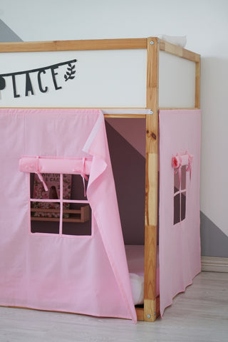 Bunk Bed Curtains - Light Pink Cotton with Door and Window
