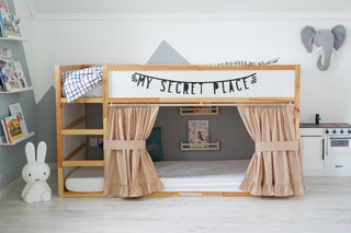KURA Bed Curtains with Ruffle Hem - Camel Cotton for Shared Bedrooms