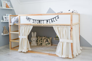 Curtains for IKEA KURA Bunk Bed with Ruffle Hem - Ivory Cotton