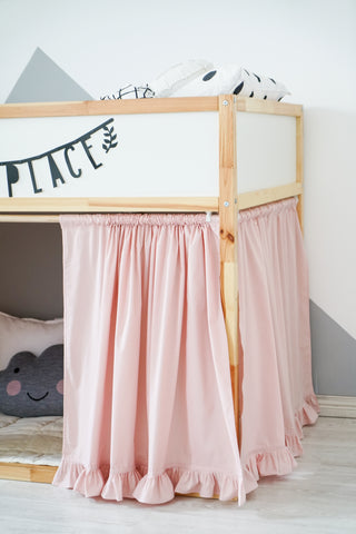 Curtains for IKEA KURA Bunk Bed with Ruffle Hem - Blush Pink Cotton